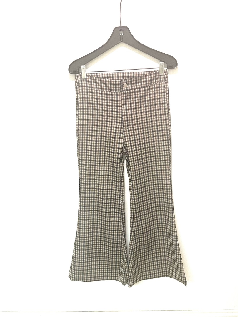 2/$20 - Plaid Flare Pants - Beige, Black Checks - stretchy - back pockets -retro